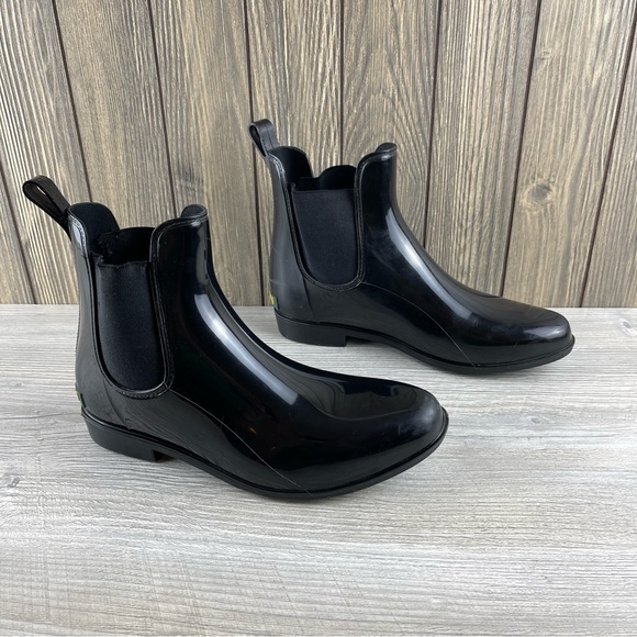 Lauren Ralph Lauren Tally Bo Rai Rubber Chelsea Black Boots Size 10B - Picture 5 of 16